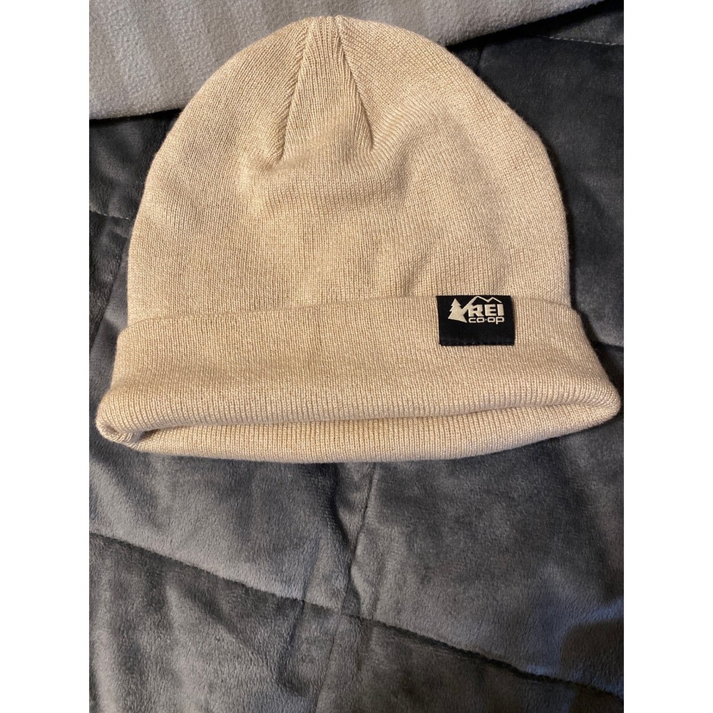 REI Co-op Beige Tan Wool Blend Knit Cuffed Beanie Hat One Size 0218